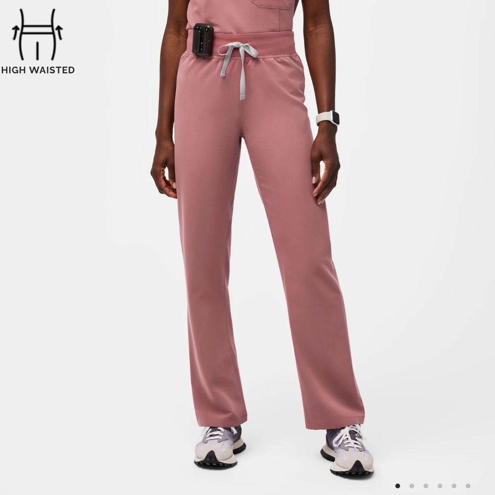 FIGS High-Waisted Livingston Scrub Pants in Dusty Rose